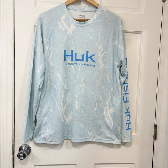 Huk Men’s Pursuit Performance Blue Long Sleeve Fishing Sun Protection Shirt - Picture 1 of 11
